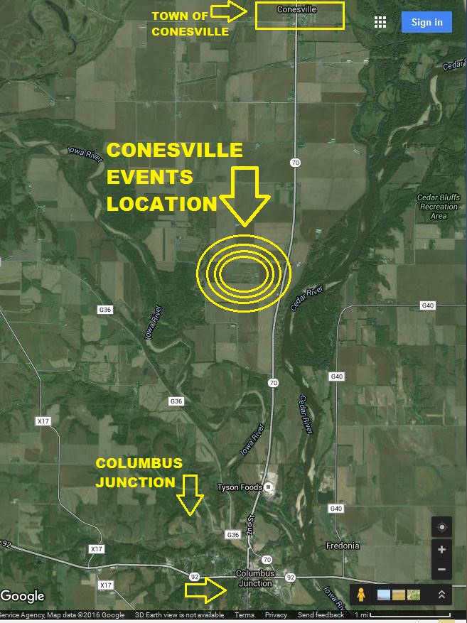 Conesville Events Map with 1 Mile Range