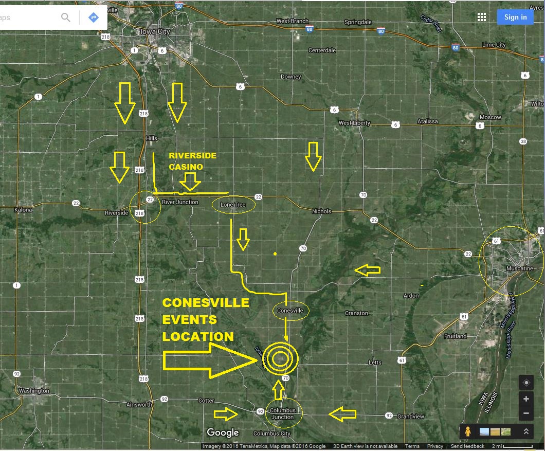 Conesville Events Locationi Map with 4 Mile Range.